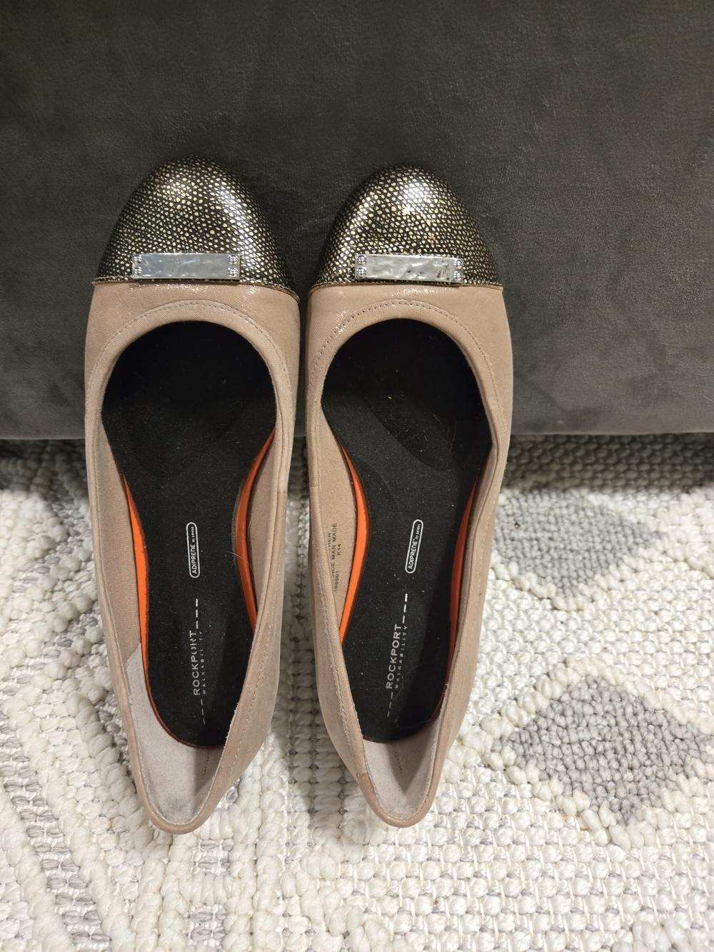 Rockport Taupe Flats with Metallic Silver Cap Toe